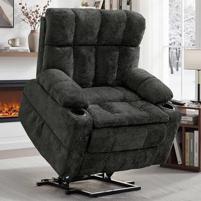 Korser Oversized Dual Motor Power Lift Recliner Chair for Elderly with Massage & Heat, Extra Wide Lift Chair with Adjustable Headrest, Electric Recliner with Storebox, Cupholder, USB, Type C, Black