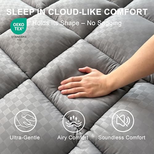 3 inch Memory Foam Mattress Topper Full Size Pillow Top - Extra Thick Padded Mattress Pad & Protector, Breathable Fitted Deep Pocket 8-21, Ultra Soft & Supportive 1100GMS WQSPRING