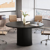 Tribesigns 47-Inch Round Conference Table, Black Meeting Table for 4-6 People, Small Office Desk with Sturdy Metal Base, Perfect for Conference Room or Small Workspaces, Black Tribesigns