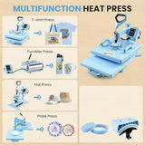 Upgrade 15x15 Heat Press, 5in1 Set Heat Press Machine with 11-30oz Tumbler/Mug/Hat Press, 360° Swing Away Digital Shirt Press, Slide Out Sublimation heatspress for Beginners (15‘’X15‘’ Blue 5in1) AKEYDIY