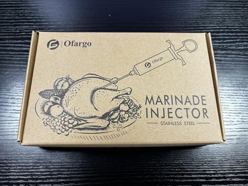 Ofargo 304-Stainless Steel Meat Injector Syringe Kit with 4 Marinade Needles for BBQ Grill Smoker, 2-oz Large Capacity, Both Paper User Manual and E-Book Recipe OFG