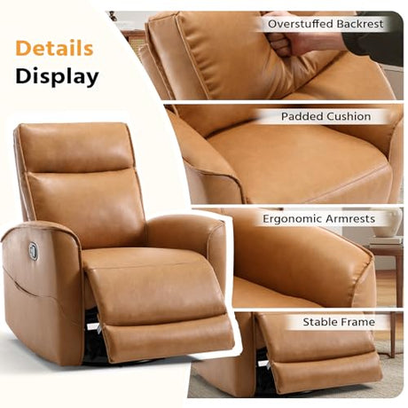 HAOMARKETS Swivel Rocker Recliner Chair, Manual Faux Leather Glider Rocking Recliners for Adults, 360° Swivel Nursery Reclining Sofa with Storage Pocket HAOMARKETS
