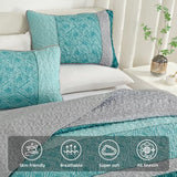 Cottolester Teal Quilt Set Full Size,Striped Plaid Bedspread,Blue Boho Bedding Set Soft Microfiber Quilt for Teens Boys Adults 78"x90" Cottolester
