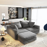 4 Seater Oversized Sectional Sofa with Movable Ottoman, 104" Plush Corduroy Upholstered Cloud Sofa Couches, 2-in-1 Convertible Lounge Sleeper Sofabed w/ 6 Throw Pillows for Living Room Apartment Eafurn