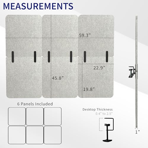 VIVO Clamp-on 59 x 46 inch Desk Privacy Panel, Sound Absorbing Cubicle Dividers, 3 Acoustic Partitions, Above and Below Desktop, Gray, PP-3-C060G VIVO