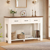 ANGRYWIN 47" Farmhouse Console Table with 3 Drawers, Rustic Entryway Table with Open Shelf, Sofa Tables Behind Couch for Entrance, Living Room, Hallway, White ANGRYWIN
