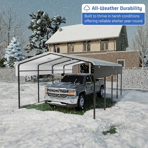 HEYTOWN Metal Carport 13 * 20 FT Heavy Duty Carport Canopy with Galvanized Steel Roof Multi-Use Shelter Outdoor Portable Garage for Car, Boat, Pickup and Tractor HEYTOWN