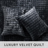 RECYCO Luxury Velvet Quilt Set King Size Bedding Sets, Ultra Soft Velvet Comforter Set, Lightweight Channel Box Stitch Oversized Bedspread Coverlet for All Season, with 2 Shams, Black RECYCO