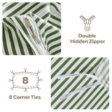 JELLYMONI 100% Natural Cotton 3pcs Striped Duvet Cover Sets,White Duvet Cover with Green Stripes Pattern Printed Comforter Cover,with Zipper Closure & Corner Ties(Full Size) JELLYMONI