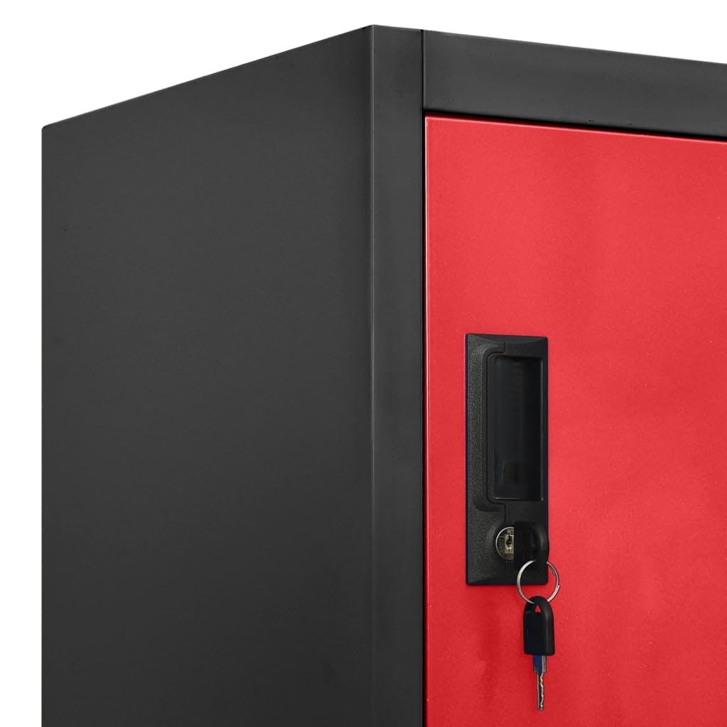 vidaXL Steel Locker Cabinet - Red and Anthracite - 35.4"x17.7"x70.9" - 6 Compartments with Lockable Doors, Ventilated, Name Tag Holders vidaXL