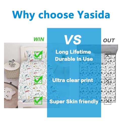 Yasida Car Sheet Sets for Kids Cute Cartoon Truck Bed Queen Size Fitted Sheets Boys 3D Plants Print Bedding Set Soft Microfiber Bedroom Decor(3pc) Yasida