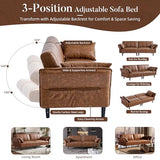 hausway 76.4" Leather Loveseat Sofa,Mid Century Modern Convertible Faux Leather Futon Couch with Adjustable Backrest&Armrest,Wooden&Steel Frame for Living Room,Apartment,Office,Space-Saving,Brown hausway