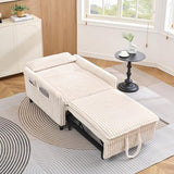 Majnesvon Modern Corduroy Fabric Sofa Bed Futon,3 in 1 Convertible Pullout Sleeper Couches with 3 Reclining Backrests,Small Sofa Chair Bed for Living Room Bedroom (White) Majnesvon