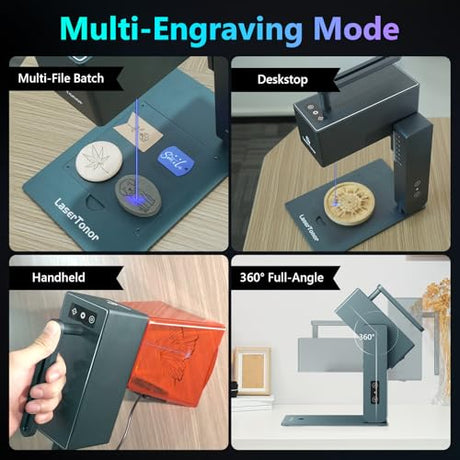 LaserTonor Pi1 10W Laser Engraver Handheld,Portable 1kg Diode Engraving and Cutter Machine 360°‌‌ Full-Angle Engraving,63600mm/min Fast Speed & 0.05mm Precision for Wood/Leather/Coated Metal,Basic LaserTonor