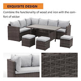 Solaste 7 Piece Patio Furniture Set, All Weather Wicker Patio Conversation Sets with Cushion Seat & Pillows, Outdoor Dining Set, Patio Furniture Outdoor Sectional, Grey Solaste