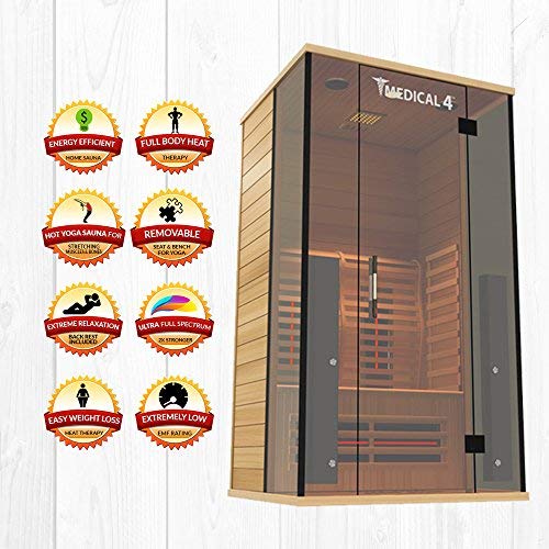 Medical Sauna 4 Full Spectrum | Home Sauna - 2 Person Indoor Infrared Sauna Spa | Oxygen Ionizer, Chromatic Light Therapy, Hot Yoga | Audio System | Full Spectrum, Carbon Heaters | Luxury Sauna Medical Breakthrough