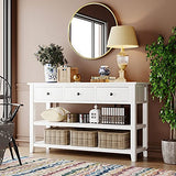 Mid-Century Console Table Modern Solid Wood Frame Sofa Table with 2 Tier Open Shelves and 3 Top Storage Drawers Entryway Table for Living Room Hallway Foyer, Easy Assembly Knocbel