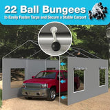 Carport Canopy Replacement Sidewall 20x6.6 FT Fits 10x20, 12x20, 20x20 FT Carport with Roll-up Windows, Waterproof & UV Protected, Easy Assembly with Ball Bungees, Grey (Sidewall Only, 1 Pack) FLOUREE