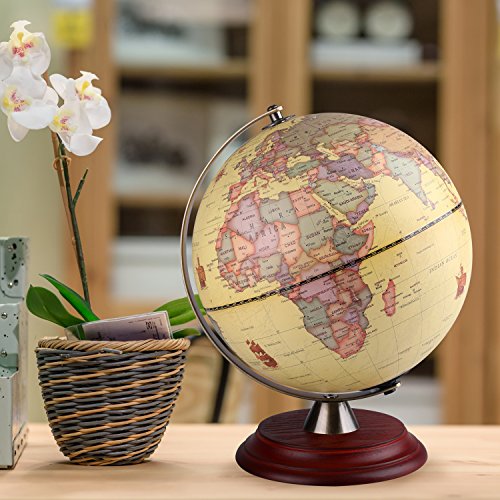 TTKTK Illuminated World Globe for Adults & Kids with Wooden Stand,Built in LED Lamp for Illuminated Night View Antique Globe for Home Décor and Office Desktop 8inch - WoodArtSupply