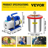 VEVOR Vacuum Chamber with Pump, 5 Gallon Chamber, 5 CFM 1/3 HP Single Stage Rotary Vane Vacuum Pump, 110 V HVAC Air Tool Set for Stabilizing Wood, Degassing Silicones, Epoxies and Essential Oils VEVOR