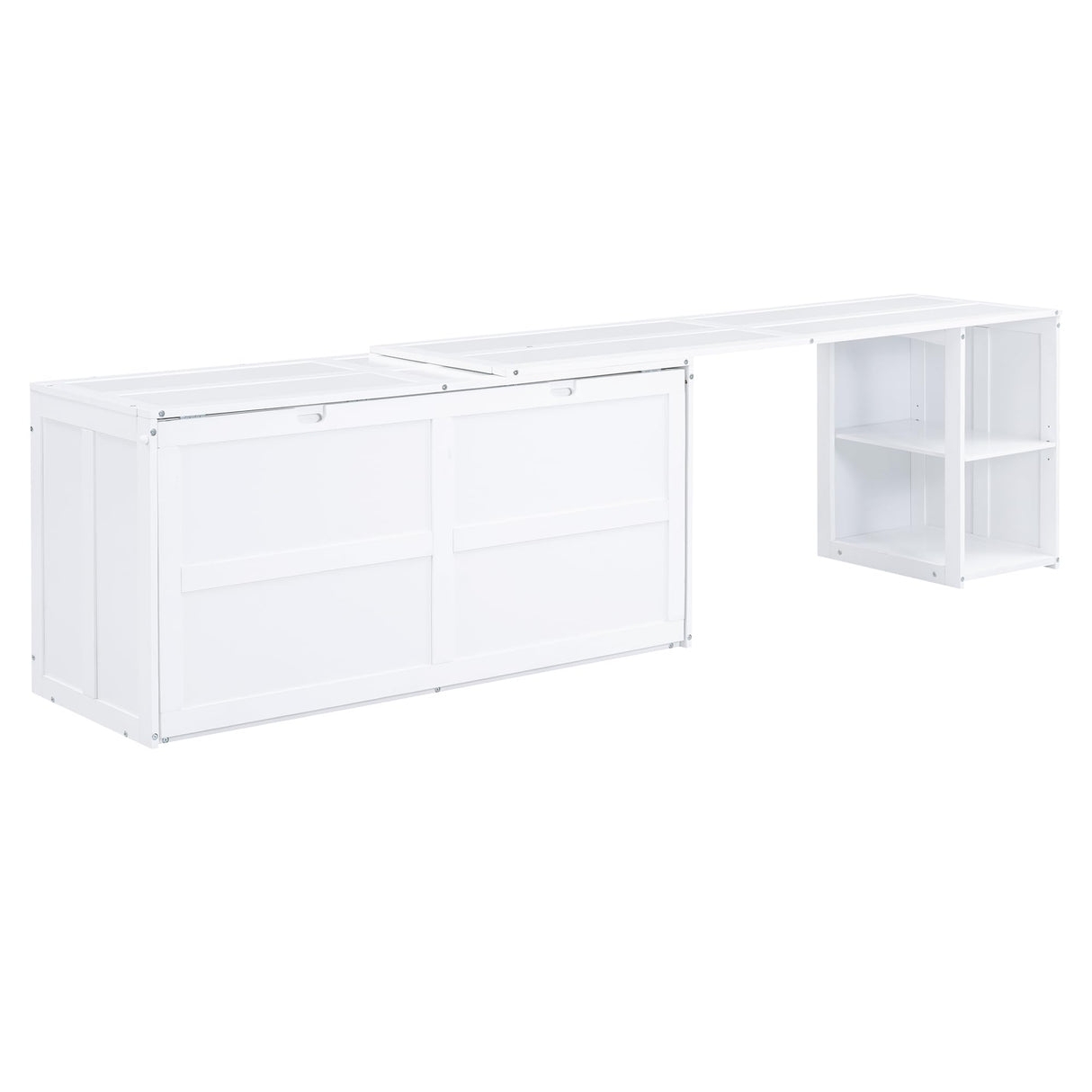 GDFStudio Boden Queen Size Murphy Bed, Queen Size Murphy Bed with 2 Storage Shelves, Solid Wood Frame with Rotable Desk, Resembles as Storage Cabinet, Space Saving Design for Small Space Dorm, White GDFStudio