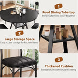 Round Dining Table Set for 4, Kitchen Table and Chairs for 4, Circle Table Round Pedestal Dining Room Dinner Dinette Table Set,5 Piece Space Saving Wood Kitchen & Dining Room Tables (Black, 42In) Jocoevol