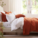 LEAONME Full/Queen Quilt Set 3 Pieces, Lightweight Burnt Orange/Rust Bedspread-90''x98'', Soft Microfiber Summer Quilt, Luxurious Warm Coverlet Set for All Seasons (Includes 1 Quilt, 2 Shams) LEAONME