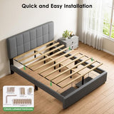 Marsail Full Bed Frame with 2 Storage Drawers, Sturdy & Durable with 12 Support Legs, 1300 lbs Capacity, Solid Wooden Upholstered Adjustable Headboard for 6″–12″ Mattresses, Easy Assembly, Dark Gray Marsail