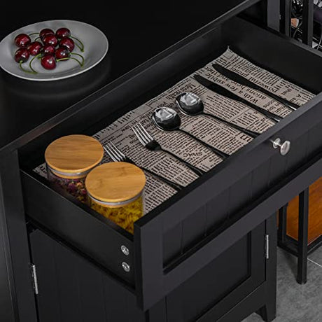 HOMCOM Elegant Buffet with Hutch, Kitchen Pantry Storage Cabinet with Framed Glass Door Drawer and Microwave Space, Black HOMCOM