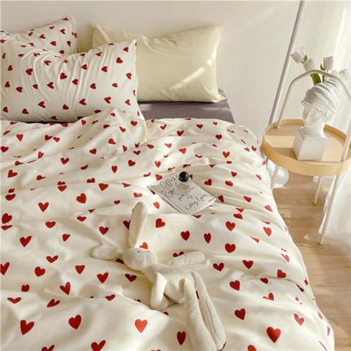 Nayoroom Heart Duvet Cover Twin Size Cute Red Love Heart Printed on White Bedding Set 2Pcs Kids Girls Kawaii Heart-Shaped Pattern Comforter Cover with Zipper Closure Soft Breathable Microfiber Nayoroom