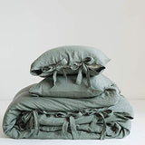 Simple&Opulence 100% Linen Duvet Cover Set, 3 Pieces Belgian Flax Breathable Bedding, King Size 104''x92'' (1 Comforter Cover+2 Pillowshams) with Tie Closure Style,Greyish-Green Simple&Opulence