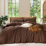 MooMee Bedding Duvet Cover Set 100% Washed Cotton Linen Like Textured Breathable Durable Soft Comfy (Solid Cocoa Brown, King 104"x90") MooMee