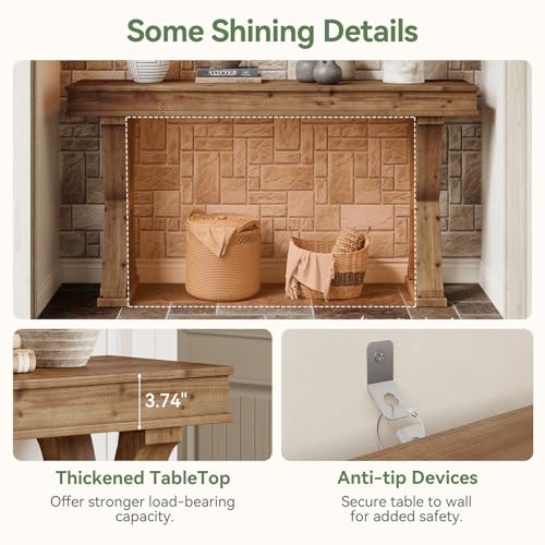 TRIBEWOOD 63-Inch Solid Wood Console Table, Farmhouse Entryway Table with X-Shaped Legs, Long Sofa Table for Living Room, Hallway, or Foyer, Easy Assembly, Anti-tip Kits TRIBEWOOD