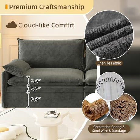 81" 3-in-1 Convertible Sofa Bed, Pull Out Couch with Deep Seat & Storage, Chenille Loveseat Cloud Couch with USB Port & Pillow, Futon Sofa Bed Couches for Living Room/Apartment/Bedroom, Dark Grey TaiEnjoy