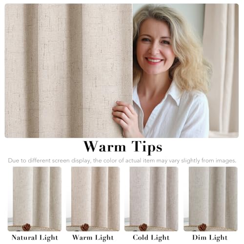 H.VERSAILTEX Linen Blackout Curtain Durable Thick Textured Linen Look 100% Blackout Patio Door Curtain Anti Rust Grommet Extra Wide Sliding Door Curtain Panel, W100 x L84 inch - Natural H.VERSAILTEX