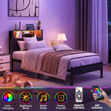 WDYLWFHW Twin Size LED Bed Frame with Storage Bookcase Headboard,Single Metal Platform Bed with Charging Station,No Box Spring Needed, Easy Assembly (Black, Twin) WDYLWFHW