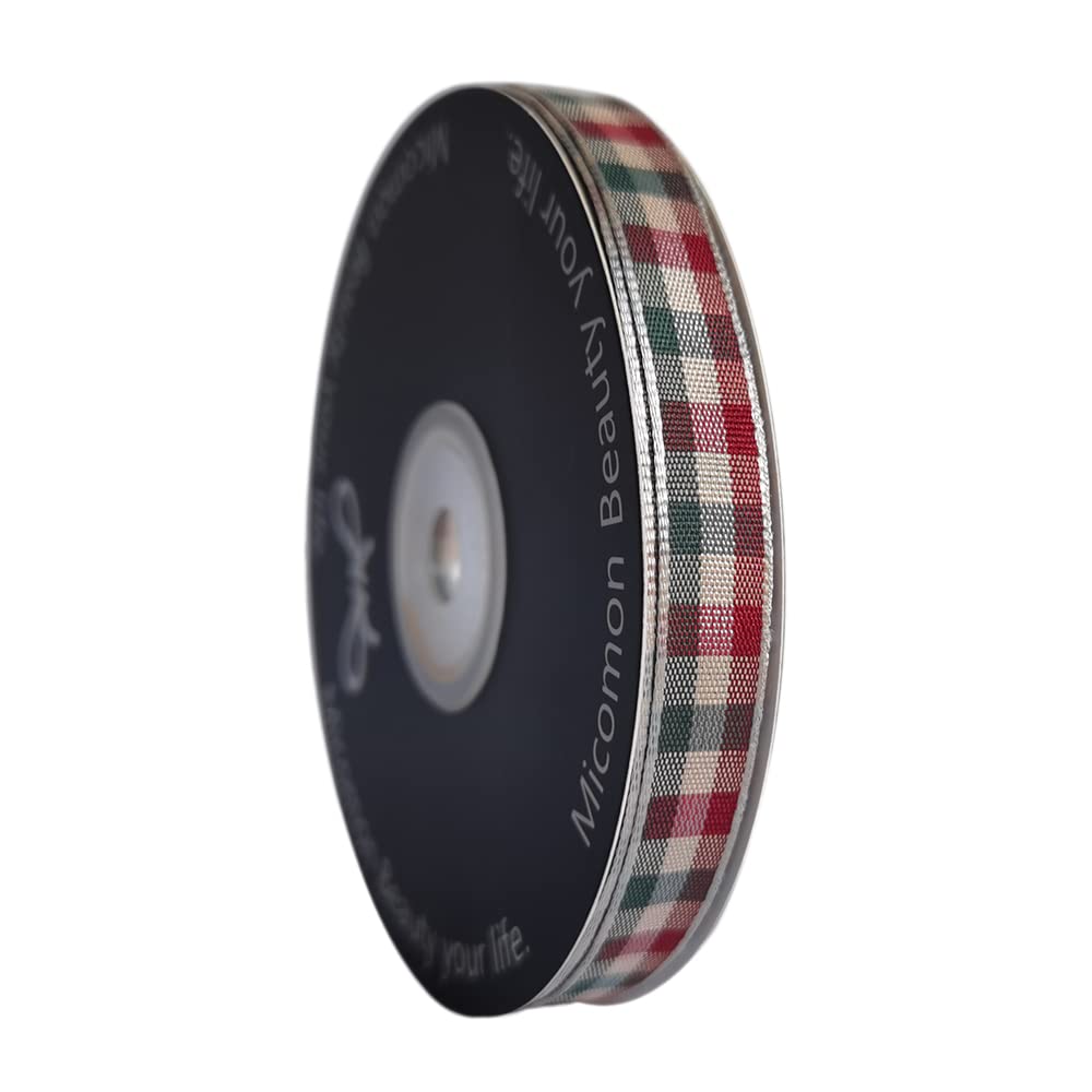 Micomon Gingham Ribbon - Red & Green Checkered Christmas Ribbon, 25 Yards Each Roll, 100% Polyester (3/8") Micomon