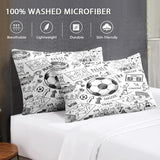 WeCozy Queen Size 4 Pcs Bed Fitted Sheet Set with 14" Deep Pocket, Game Soccer Painting Flat Sheet Set for Kids and Adults, Sport Ball Football Bedding with 2 Pillowcases for Bedroom Decor WeCozy