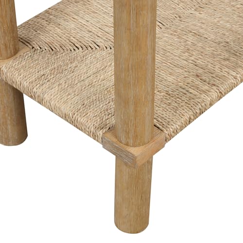 Nathan James Beacon Wooden Sofa Console Table with Drawers, Bohemian Entryway Table, Hallway Table with Seagrass Shelf, Light Brown Nathan James