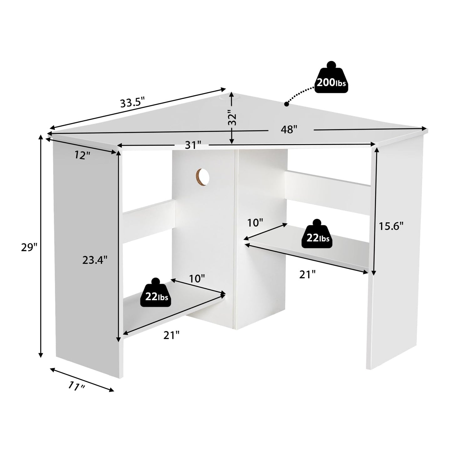 Tangkula White Corner Desk - 90 Degrees Triangle for Computer, Small Space, Bedroom, Makeup Vanity Desk with Storage Shelves & CPU Stand, Space Saving Writing Desk - WoodArtSupply