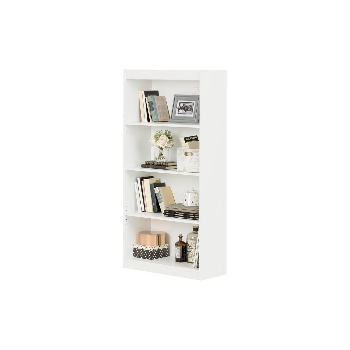 Maykoosh Artisanal Artistry 4-Shelf Bookcase - Compact Versatile Bookcase w/Adjustable Shelves for Any Room, 11.5" D x 28" W x 56" H Ideal as a Modern Bookcase, Wooden Bookshelf, or Display Bookcase Maykoosh