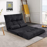 Flieks Floor Sofa Bed Adjustable 5-Position Reclining Futon Sofa Bed Foldable Lazy Sofa with 2 Pillows for Kids, Black Flieks