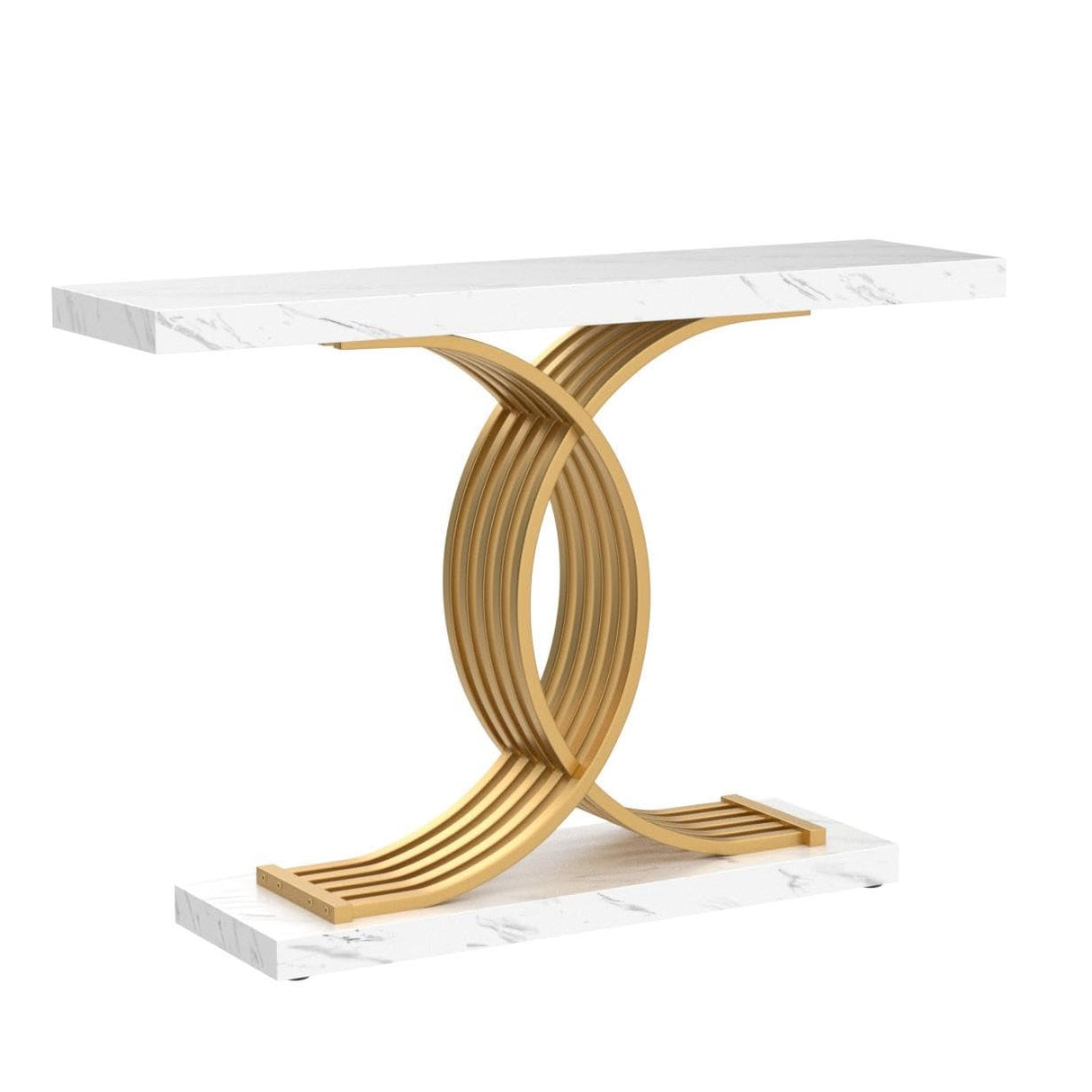 Tribesigns Gold Entryway Table, Modern 39-Inch Console/Accent Table with Geometric Metal Legs, Faux Marble Narrow Wood Sofa Table, Foyer Table for Entrance, Living Room (Gold & White) Tribesigns
