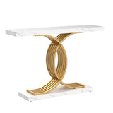 Tribesigns Gold Entryway Table, Modern 39-Inch Console/Accent Table with Geometric Metal Legs, Faux Marble Narrow Wood Sofa Table, Foyer Table for Entrance, Living Room (Gold & White) Tribesigns