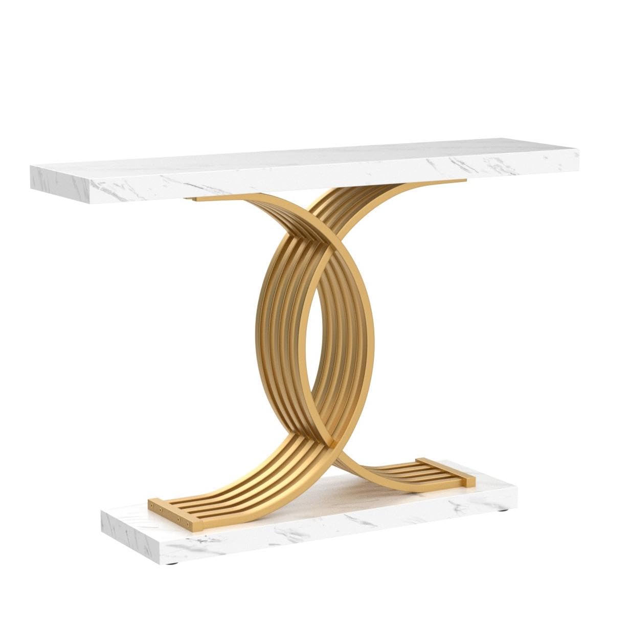 Tribesigns Gold Entryway Table, Modern 39-Inch Console/Accent Table with Geometric Metal Legs, Faux Marble Narrow Wood Sofa Table, Foyer Table for Entrance, Living Room (Gold & White) - WoodArtSupply