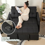 GOSUHI 52" Sleeper Sofa with Pull-Out Bed, 3-in-1 Convertible Sofa Bed, Set of Loveseat with Stepless Adjustable Backrest and Side Pocket, for Living Room Dorm Apartment, Linen, Black GOSUHI