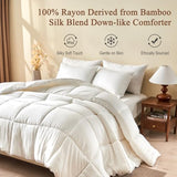 BPC 100% Rayon Derived from Bamboo Silk Blend Comforter Full/Queen Size, Ultra-Soft ClimaSilk™ Down-Alternative Duvet Insert for All Seasons with Corner Tabs, Medium Warmth, White, 82x86 Inches BPC