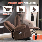 Ultra Wide Power Lift Recliner Chair for Elderly,Rotating Lounge Chair with Hot Massage Heating and Auxiliary Standing Function,Oversized Lazyboy Single Sofa with Cup Holder for Living Room (Brown)