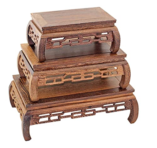 GOLDY&WENDY Vase Lamp Teapot Wooden Oriental Style Rectangular Base Rosewood Solid Wood Carving Display Stand GOLDY&WENDY