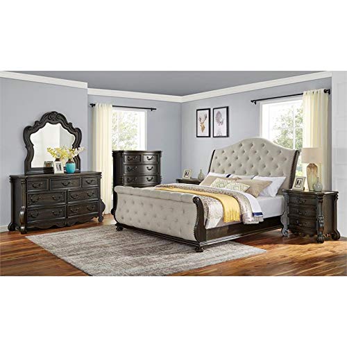 BOWERY HILL Traditional Multi-Step Molasses King Wood 6-Piece Sleigh Bedroom Set BOWERY HILL